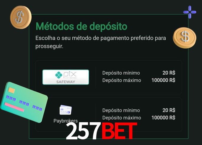 O cassino 257Bet oferece uma grande variedade de métodos de pagamento